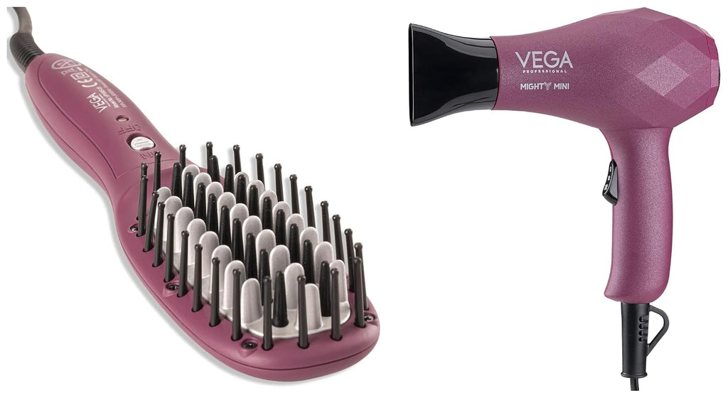 VEGA PROFESSIONAL Might Mini Straightening Brush & Dryer 1000-1200 Watts With 2