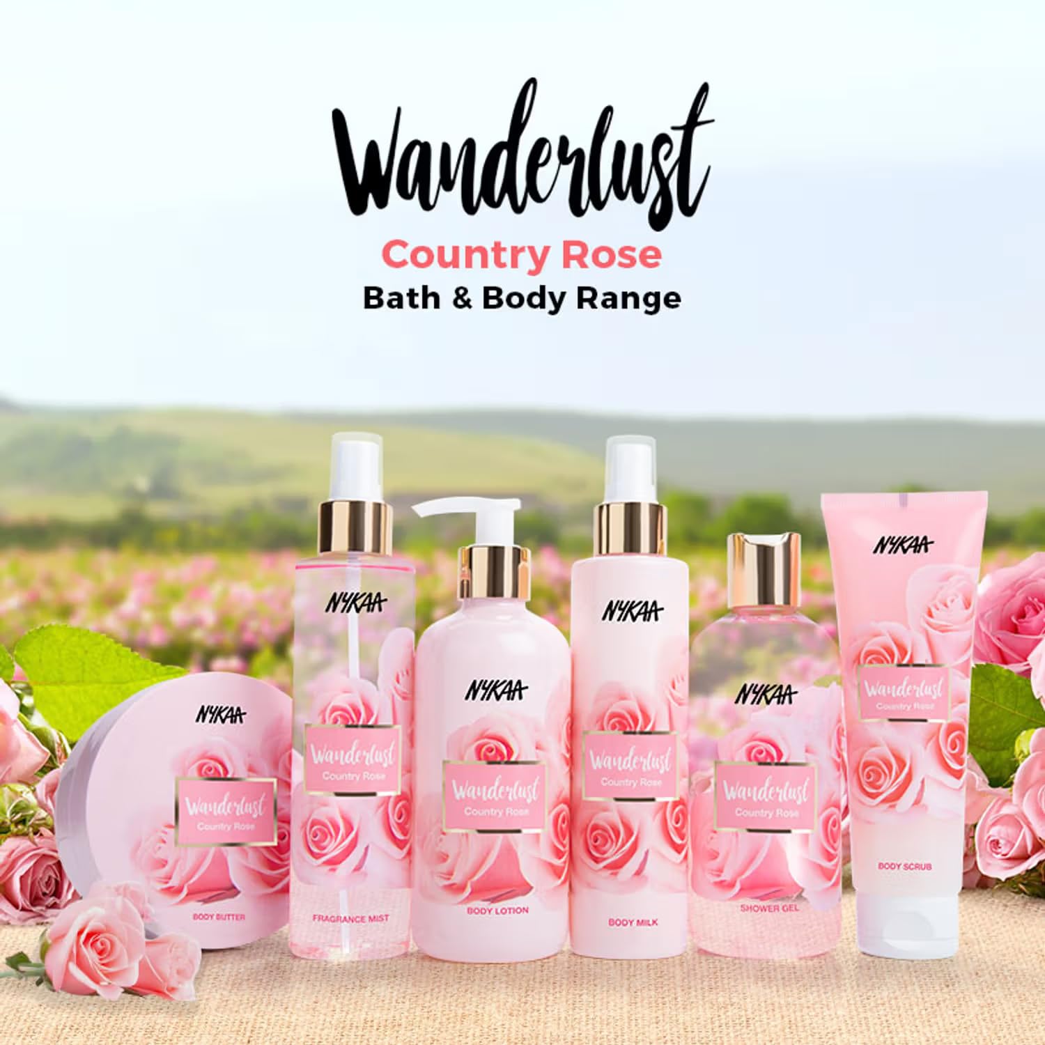 Nykaa Wanderlust Bath and Body Country Rose Fragrance Mist, 200 Ml| Body Mist For Women| Long-Lasting Rose Fragrance| Paraben Free, Cruelty Free, Vegan Formula