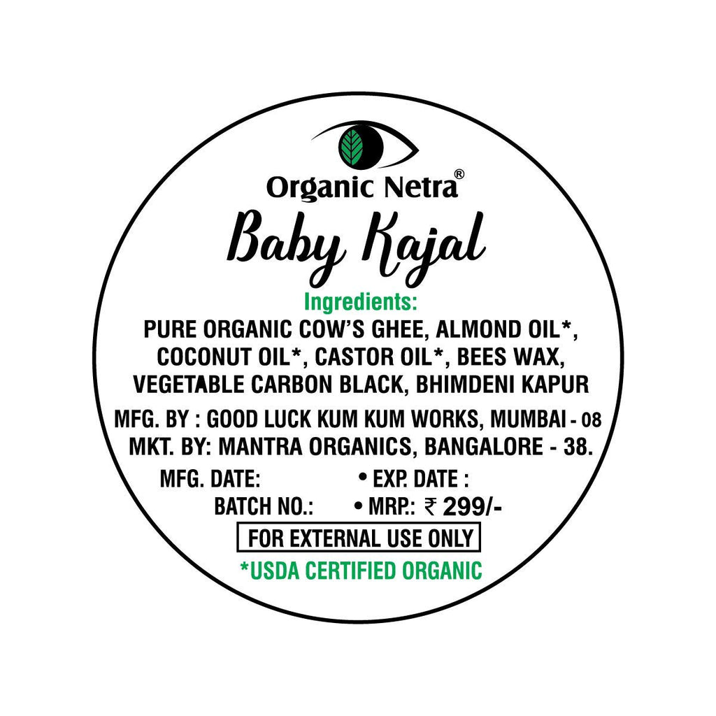 Organic Netra Baby Kajal 8g for Newborns Water-Resistant Smudgeproof Longlasting Enriched with Natural Organic Ingredients Safe for Sensitive Baby Skin No Harmful Chemicals Matte Finish - 8g