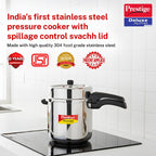 Prestige 10 Litre Stainless Steel Deluxe Alpha Svachh Outer Lid Pressure Cooker | 10Y Warranty | Deep Lid for Spillage Control | TRIPLY Base | Gasket Release System | Gas & Induction Compatible | ISI