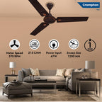 Crompton SUREBREEZE HILL BRIZ NEO 1200 mm (48 inch) Ceiling Fan (Smoked Brown) Star rated energy efficient fans