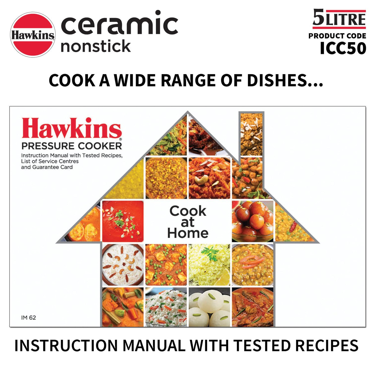 Hawkins 5 Litre Ceramic Nonstick Pressure Cooker, Induction Inner Lid Cooker, Granite Contura shaped Cooker, Blue (ICC50)