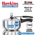 HAWKINS Stainless Steel CONTURA Pressure Cooker 3 litres + Hawkins Stainless Steel Pressure Cooker, 2 litres, Silver