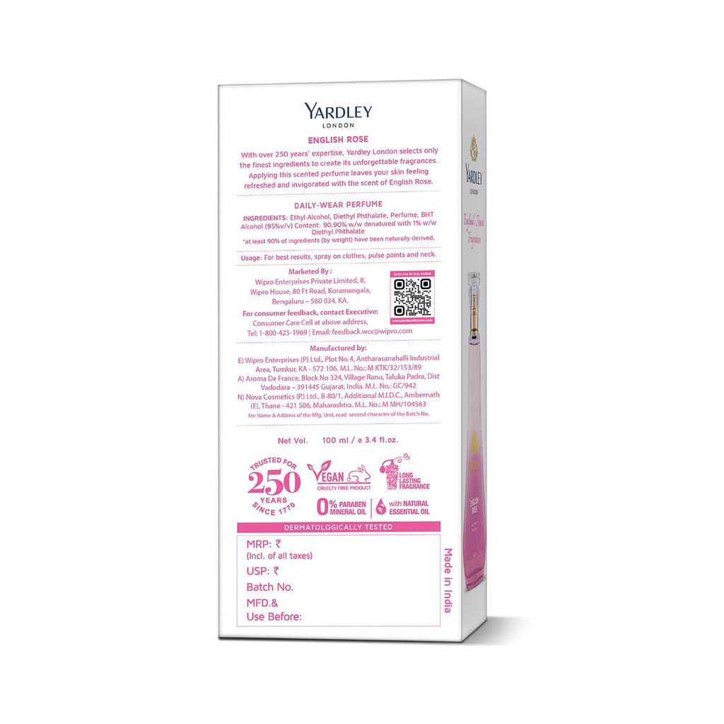 Yardley London English Rose Perfume for Women, 50ml – 90% Naturally Derived, Floral Daily Wear Spray | Rose & Musk Fragrance