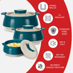 MILTON Venice Double Walled Inner Stainless Steel Serving Casserole Set of 3 (450 ml, 850 ml, 1350ml)