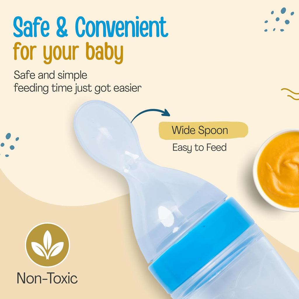 LuvLap Easy Squeezy Food Feeder with Silicone Bottle and Food Grade Spoon for Infant Baby, 90ml, BPA Free