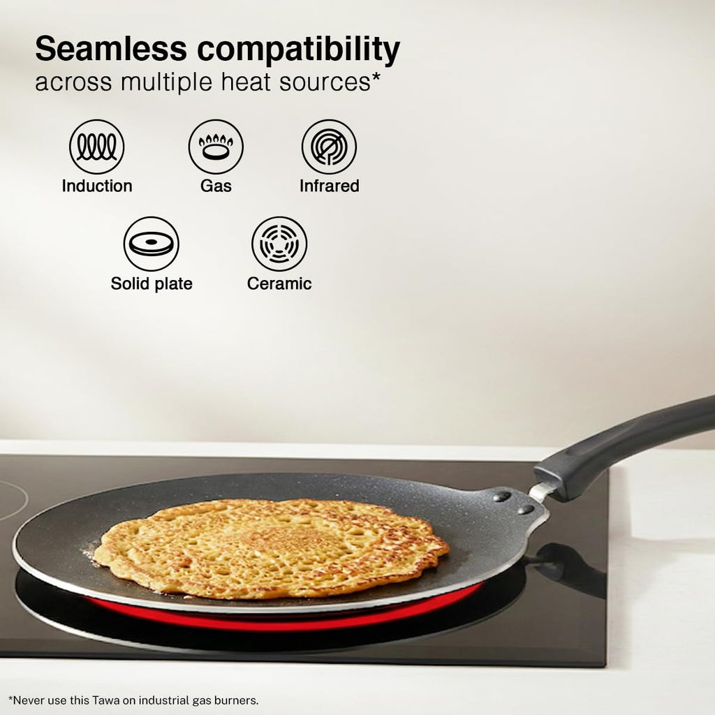 Prestige TTK OMG DLX Induction Base Non-Stick Aluminium Flat Dosa Tawa, 30cm, Red