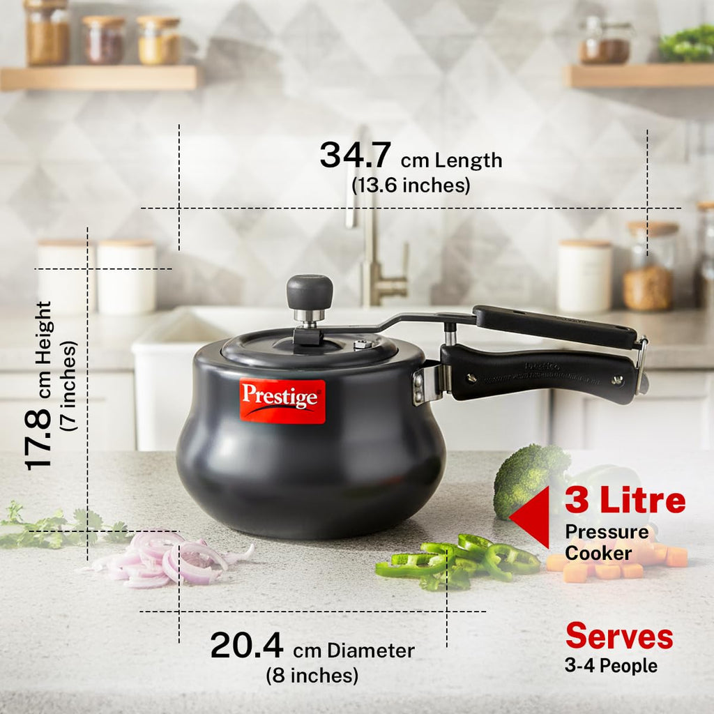 Prestige 3 Litre Hard Anodized Nakshatra Plus Inner Lid Pressure Cooker | Handi | Deep Lid for Spillage Control | Anti-Bulge Base | Metallic Safety Plug | Gas & Induction Compatible |5Y Warranty | ISI