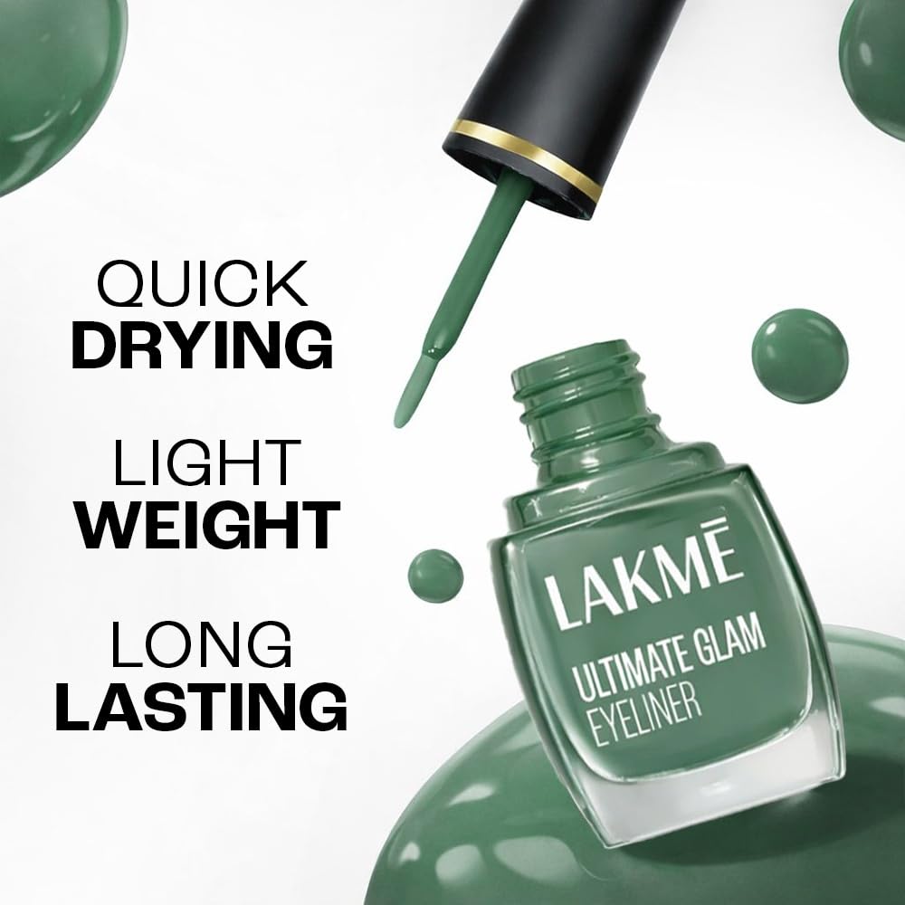 Lakme Ultimate Glam Eye Liner, Semi Matte, Quick drying, Water resistant & Smudgeproof Eye Liner, Green, 9ml