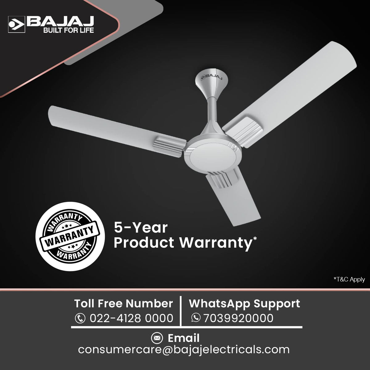Bajaj Artisan 12S2 1200MM Ceiling Fans for Home | BEE-2 Star Rated Energy Efficient |