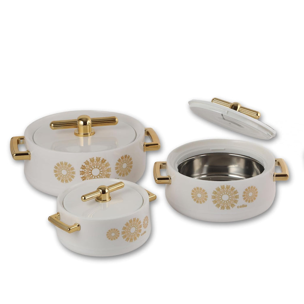 CELLO Jewel NX Insulated Casserole Set of 3 Pcs (500ml, 1000ml, 1500ml) White |