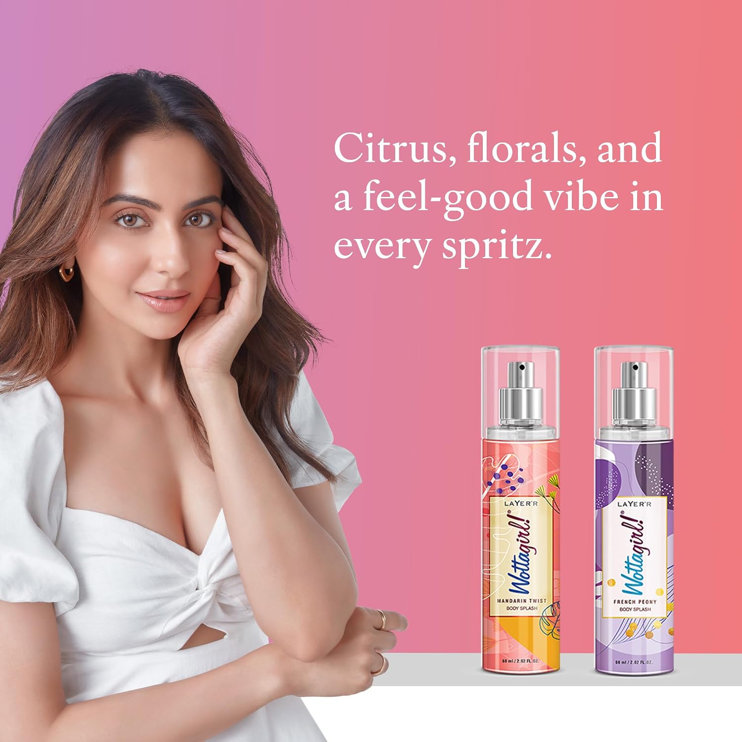 Layer'r Wottagirl French Peony & Mandarin Twist for Women, 60ml x 2 | Long-lasting fruity & floral fragrances with citrus, peony, vanilla, musk & woody notes for everyday freshness.