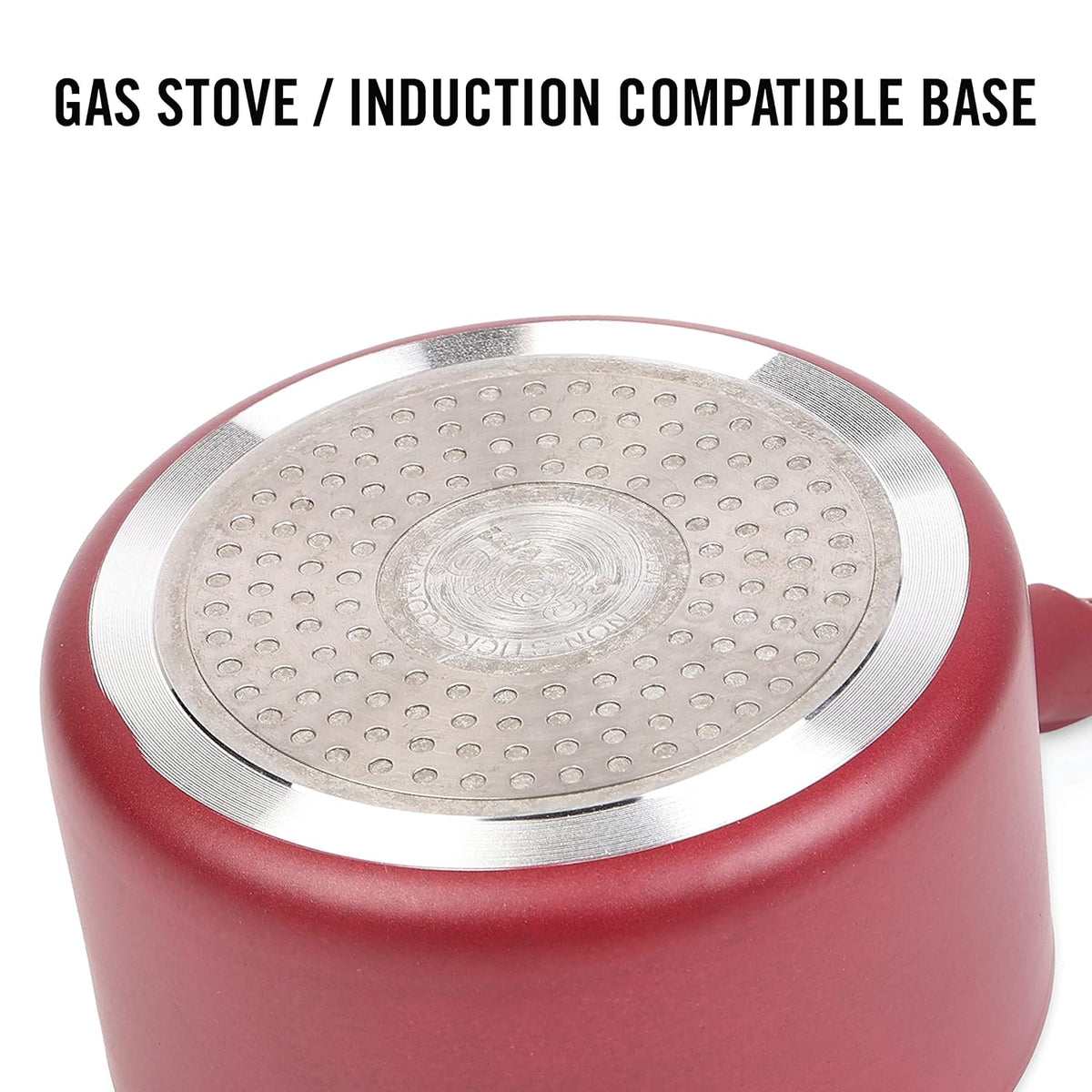 Cello Crown Induction Base Non Stick Saucepan with Glass Lid 1.5 Liter, Maroon