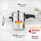 Prestige 10 Litre Stainless Steel Deluxe Alpha Svachh Outer Lid Pressure Cooker | 10Y Warranty | Deep Lid for Spillage Control | TRIPLY Base | Gasket Release System | Gas & Induction Compatible | ISI