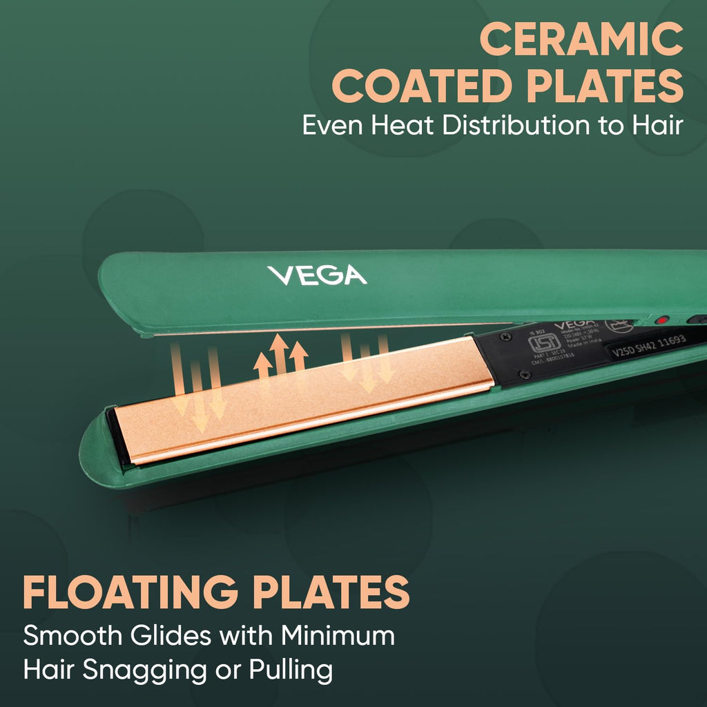 Vega Salon Smooth Hair Straightener for Women with Ceramic Coated Plates, Quick Heatup & Travel Friendly