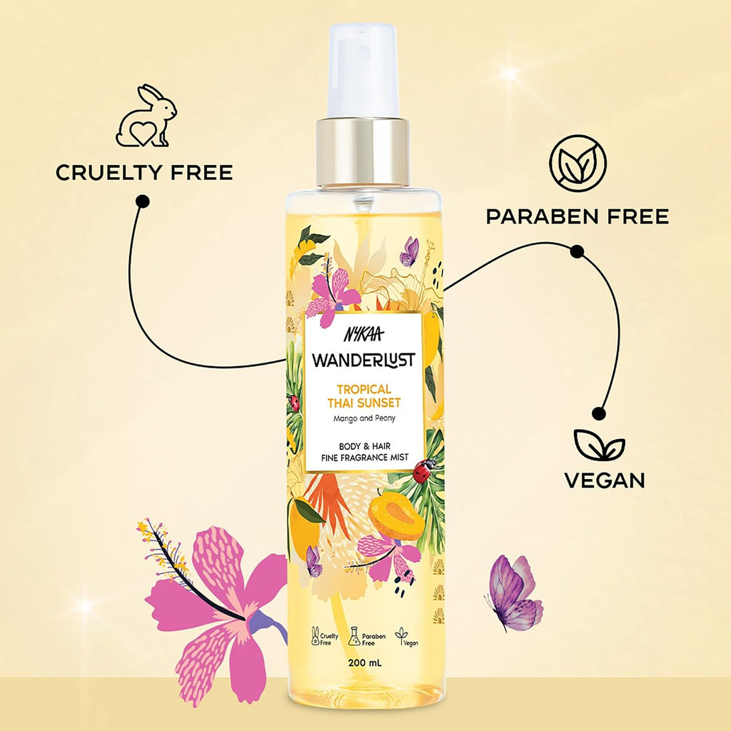 Nykaa Wanderlust Tropical Thai Sunset Body & Hair Fine fragrance Mist 200 ml