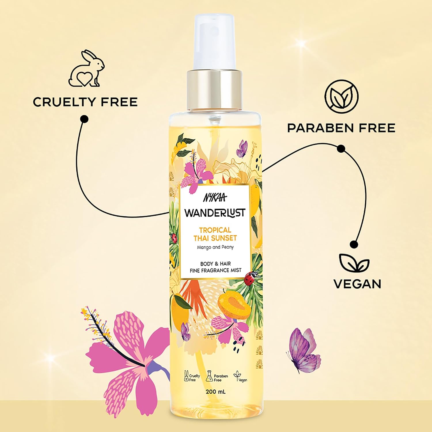 Nykaa Wanderlust Tropical Thai Sunset Body & Hair Fine fragrance Mist 200 ml
