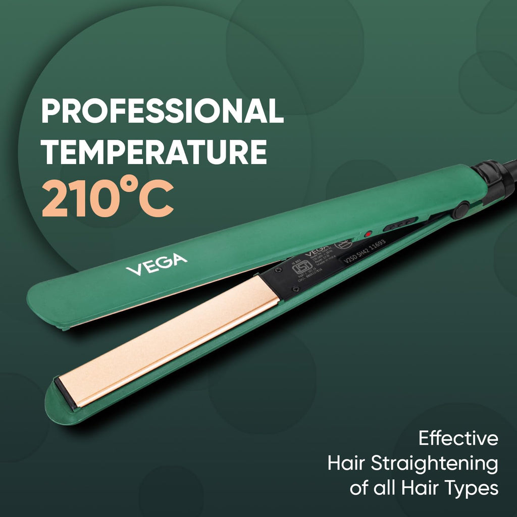 Vega Salon Smooth Hair Straightener for Women with Ceramic Coated Plates, Quick Heatup & Travel Friendly