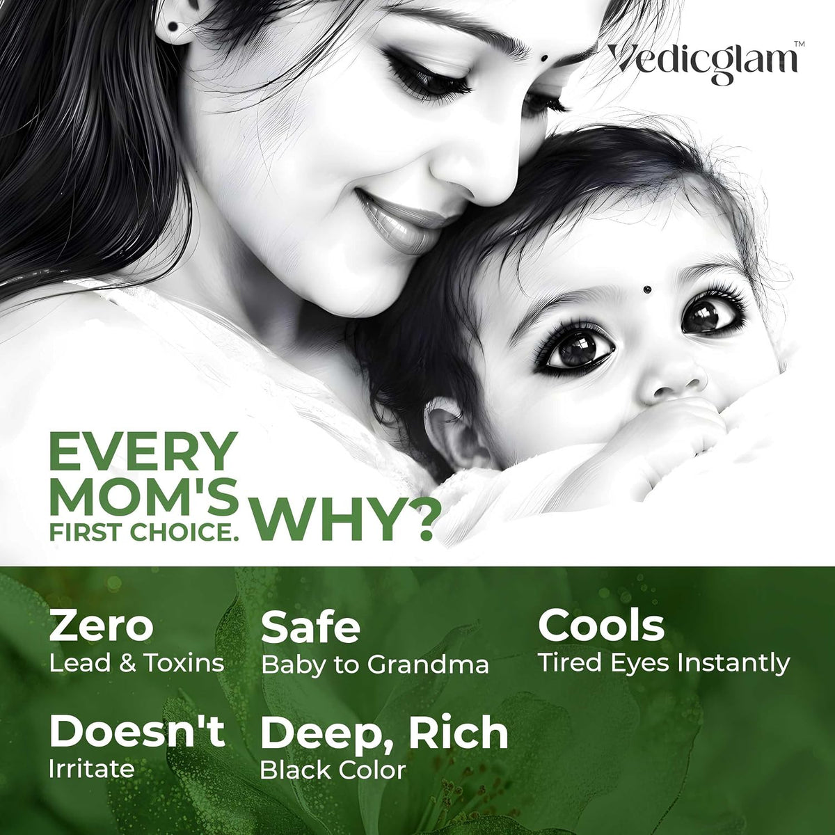 Ayurvedic Baby Kajal 5g, Herbal Kajal with Go Ghritham & Triphala, Lead-Free & Preservative-Free, Waterproof Tear-Free Kajal for Babies & Kids