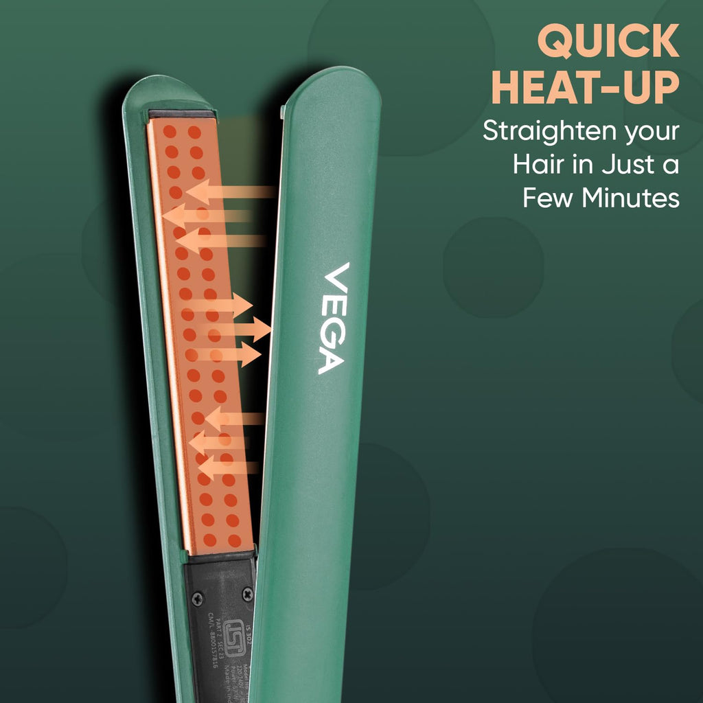 Vega Salon Smooth Hair Straightener for Women with Ceramic Coated Plates, Quick Heatup & Travel Friendly