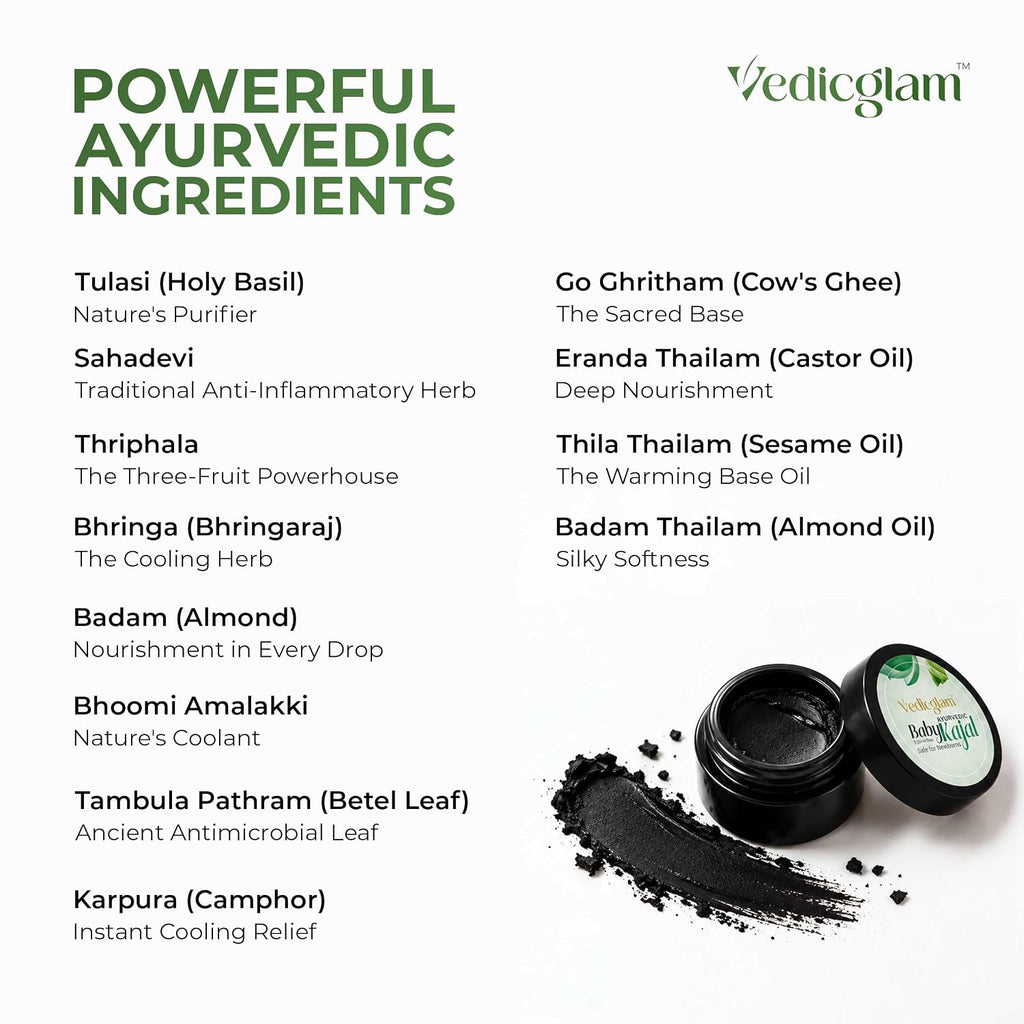 Ayurvedic Baby Kajal 5g, Herbal Kajal with Go Ghritham & Triphala, Lead-Free & Preservative-Free, Waterproof Tear-Free Kajal for Babies & Kids