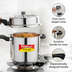 Prestige 10 Litre Stainless Steel Deluxe Alpha Svachh Outer Lid Pressure Cooker | 10Y Warranty | Deep Lid for Spillage Control | TRIPLY Base | Gasket Release System | Gas & Induction Compatible | ISI