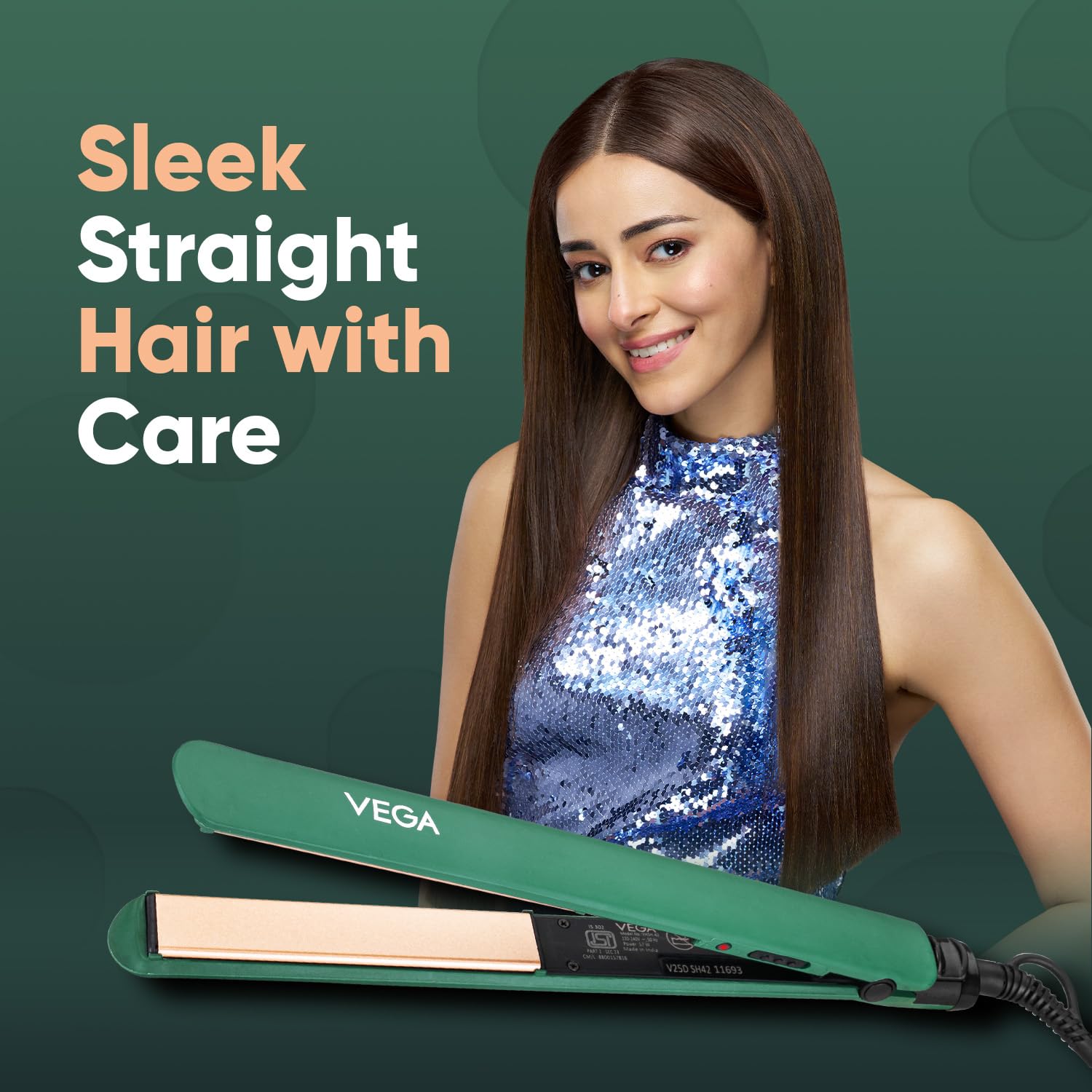 Vega Salon Smooth Hair Straightener for Women with Ceramic Coated Plates, Quick Heatup & Travel Friendly
