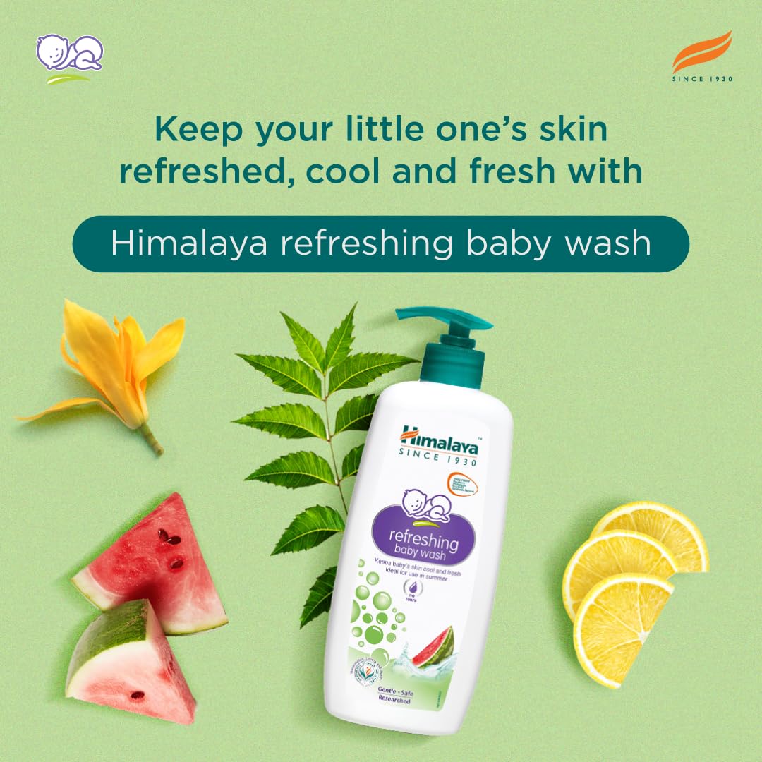Himalaya Refreshing Baby Wash 200ml | No tears formula |with Watermelon, Neem & Lemon| Keeps baby's skin cool & fresh