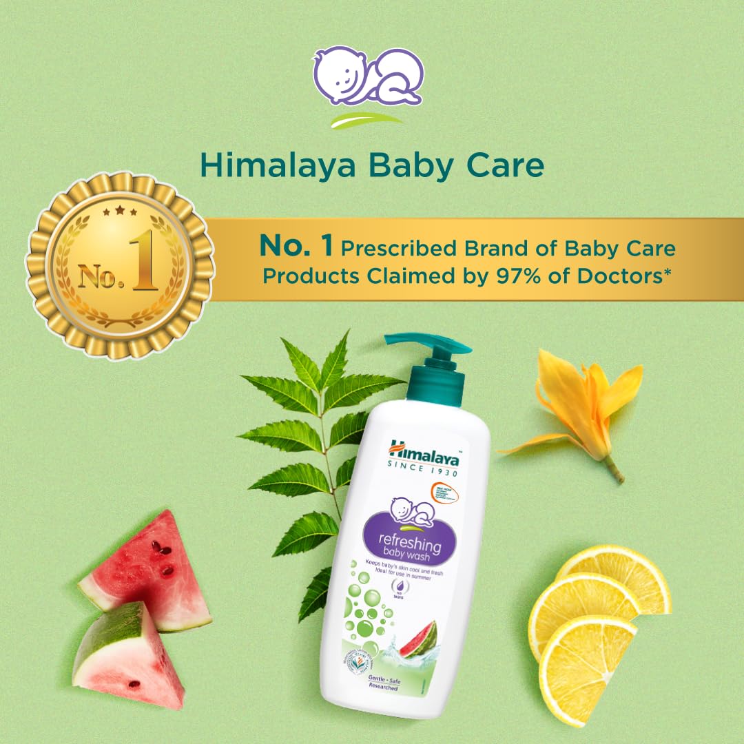 Himalaya Refreshing Baby Wash 200ml | No tears formula |with Watermelon, Neem & Lemon| Keeps baby's skin cool & fresh