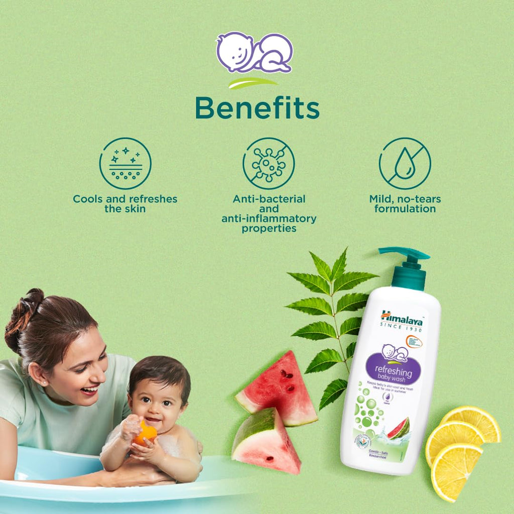 Himalaya Refreshing Baby Wash 200ml | No tears formula |with Watermelon, Neem & Lemon| Keeps baby's skin cool & fresh