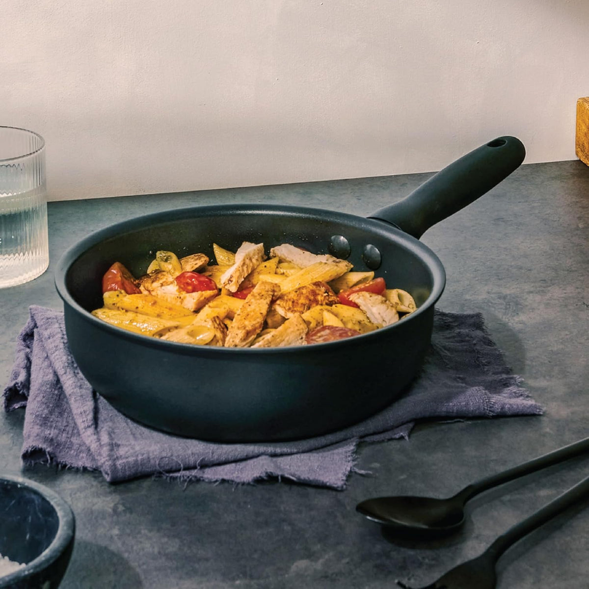 Meyer Midnight Hard Anodized Aluminium Non Stick Saucier Pan | 20cm/1.9L, Black