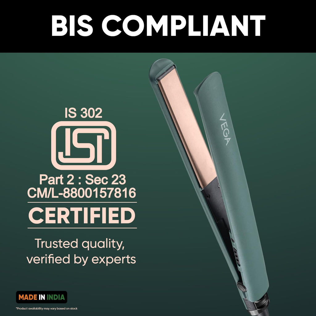 Vega Salon Smooth Hair Straightener for Women with Ceramic Coated Plates, Quick Heatup & Travel Friendly