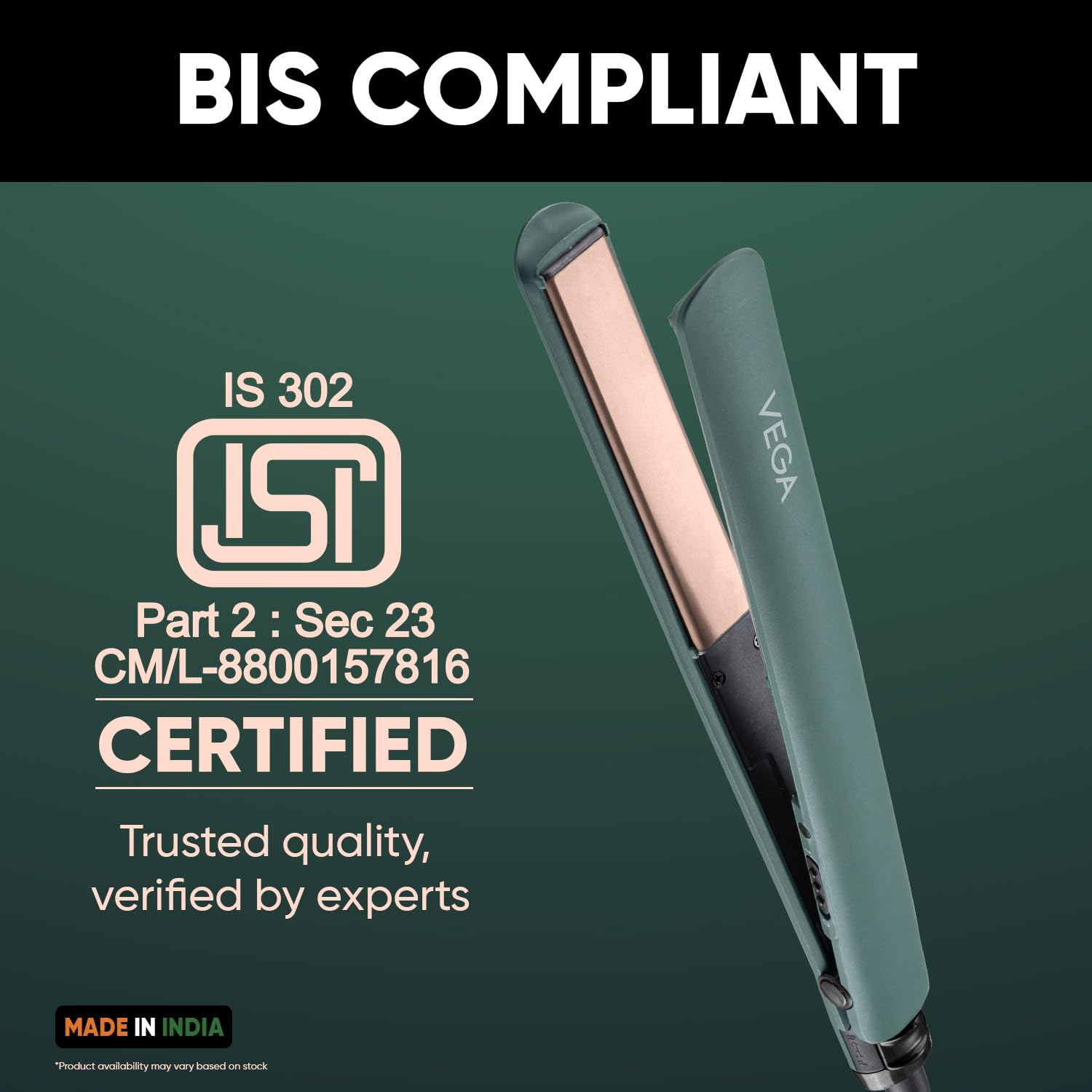 Vega Salon Smooth Hair Straightener for Women with Ceramic Coated Plates, Quick Heatup & Travel Friendly