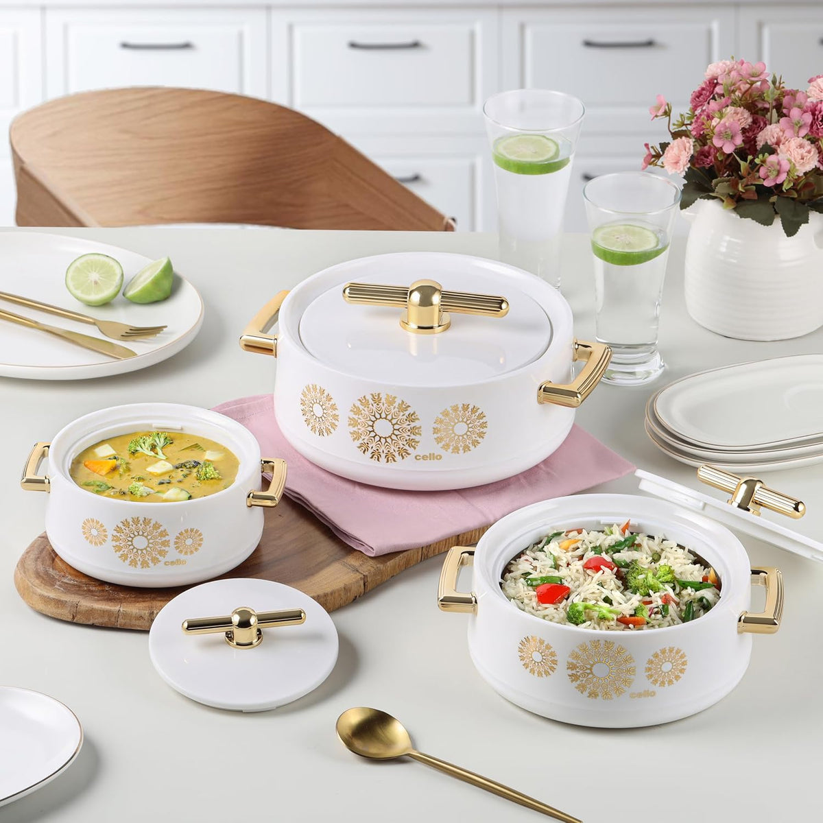 CELLO Jewel NX Insulated Casserole Set of 3 Pcs (500ml, 1000ml, 1500ml) White |