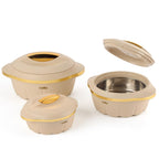 CELLO Stylus Insulated Casserole Hot Pot Box Set of 3 Pcs, Beige (500ml, 1000ml, 1500ml) |