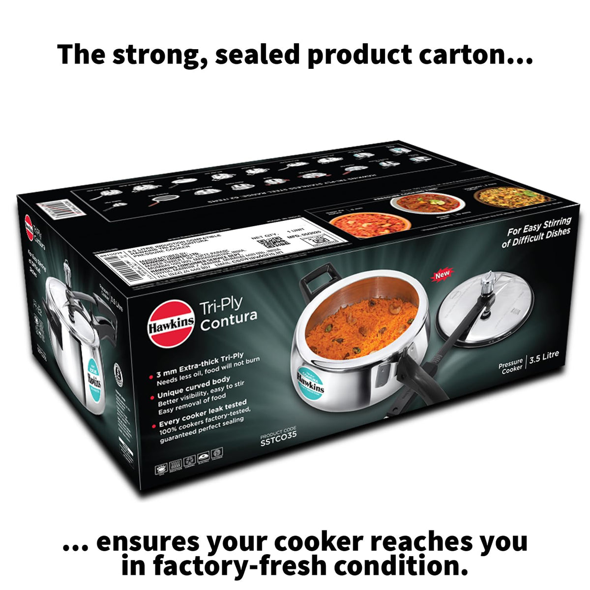 Hawkins Contura 3.5 Litre Triply Stainless Steel Pressure Cooker | Curved Body | Induction & Gas Compatible | Ideal for 4–5 persons | ISI Certified |..