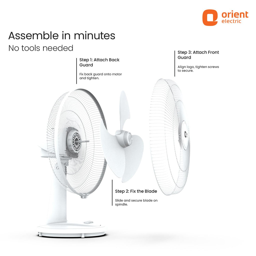Orient Electric 400 mm Table 77 | High Speed Table Fan for Home|100% Copper Motor with Thermal Overload Protection | 90 Degree Oscillation | 3 Speed Control | Military Grade Guard | White