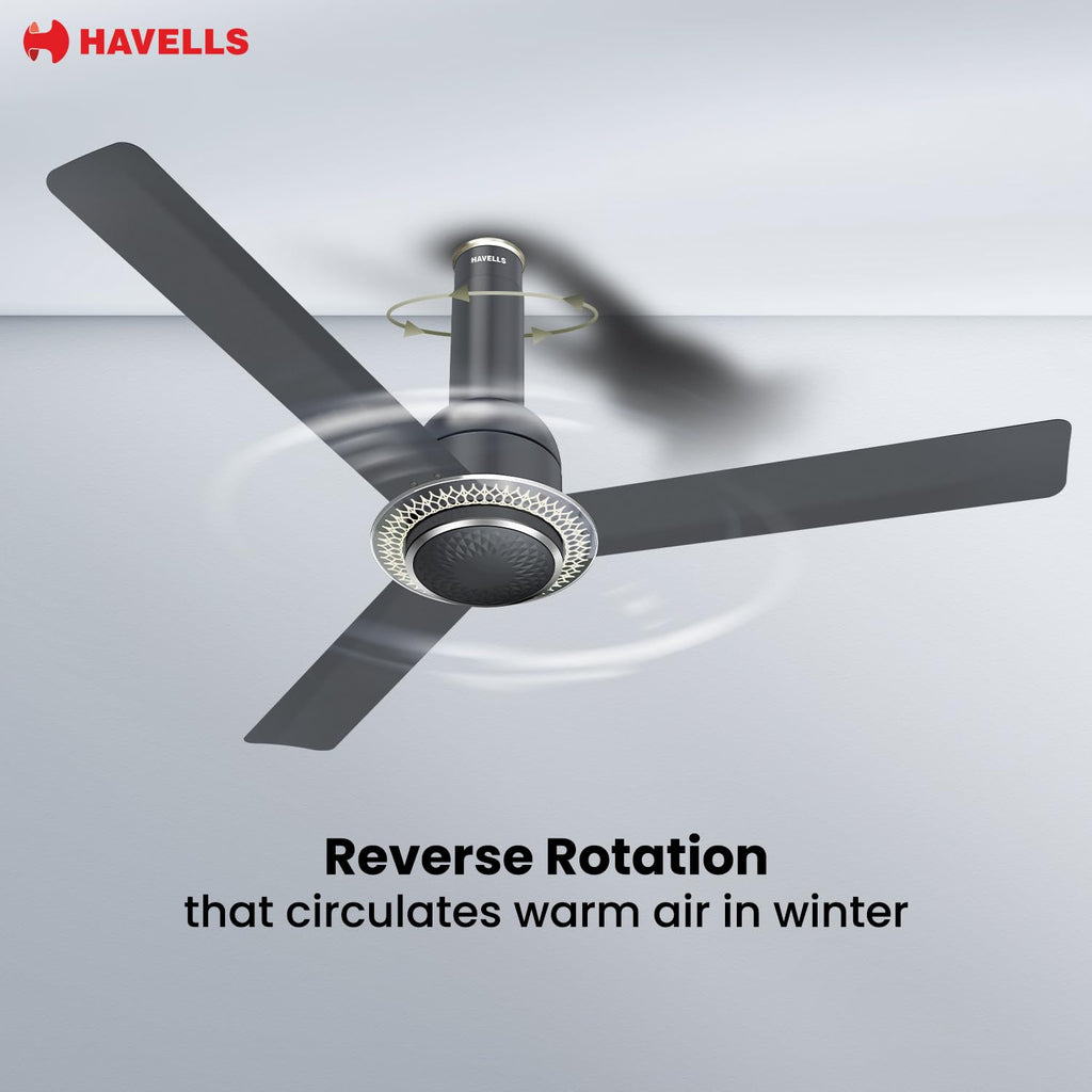 Havells CERA BLDC 1200mm Premium Underlight Ceiling Fan with 100% Pure Copper| Reverse Rotation| Remote Controlled | Watt: 35|Air Flow: 225 cmm|Speed: 350 RPM| 2 Years Manufacturer Warranty (Slate)