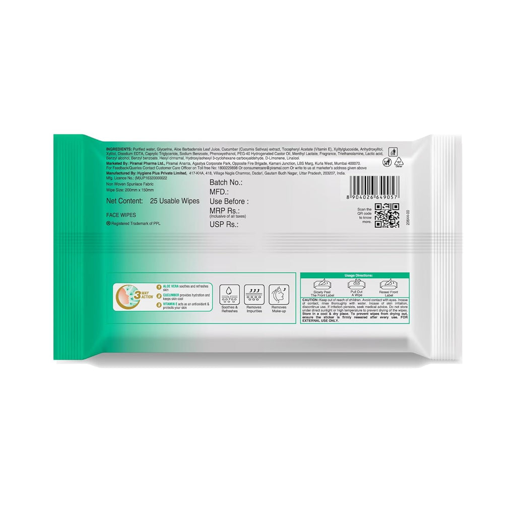 Lacto Calamine Daily Cleansing Face Wipes 25N Each - Pack of 2 | Makeup Remover Wipes | Wet Tissue for Face with Aloe Vera, Cucumber & Vitamin E | Wet..
