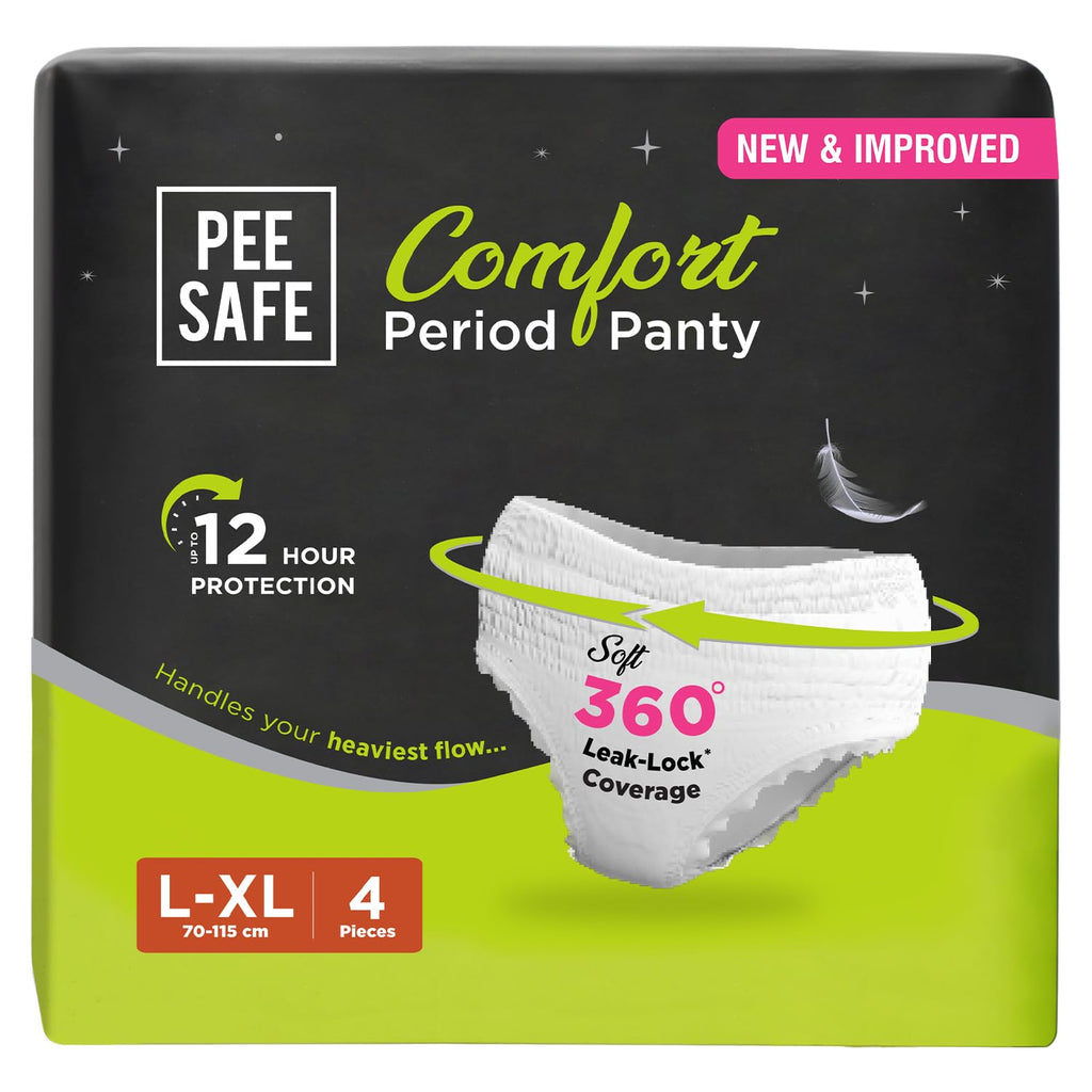 Pee Safe Comfort Period Panties | L-XL | 4 Panties | 360° Protection | Seamless Fit, 12 Hour Protection, Super Soft, Toxin Free, 4X Absorption, Overnight...