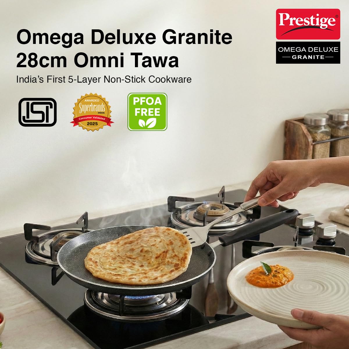 Prestige Omega Deluxe Granite Dosa Tawa, 280 mm, Black, Nonstick Aluminium