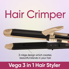 Vega 3 in 1 Hair Styler, 2000 Watts Straightener, Curler & Crimper (VHSCC-01), Black & Pro Touch VHDP-02 Hair Dryer (Black)