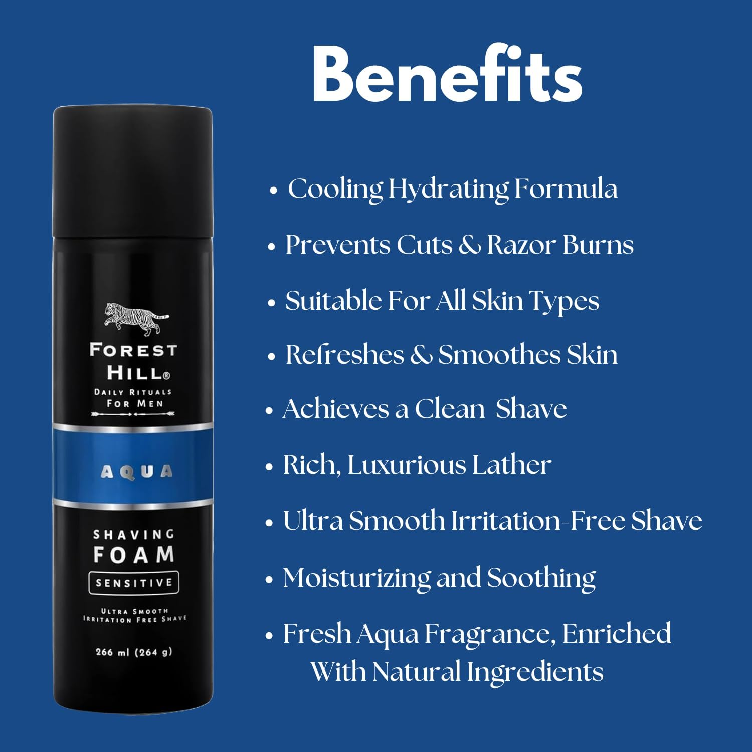 FOREST HILL Aqua Pre Shave Foam For Men, Goodness Of Olive & Argan Oil, Mulberry, Rosemary & Peppermint Extract, Prevent Cuts & Burns, Cooling...