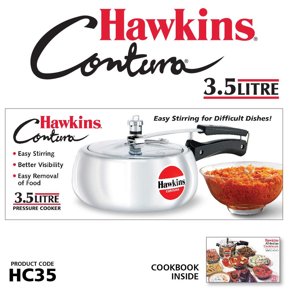 Hawkins 3.5 Litre Contura Pressure Cooker, Handi Inner Lid Cooker, Silver (HC35) Aluminium