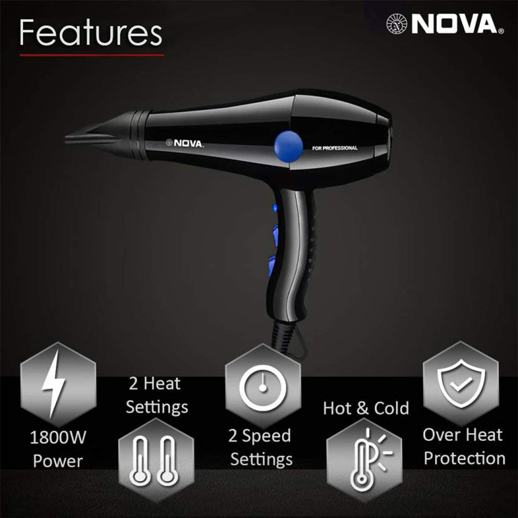 Nova NHP 8211 1800 Watts Proffesional Hair Dryer for Women (Blue)