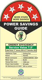 Havells FAB BLDC LED Ceiling Fan 1200 mm, 5 star, LED Speed Indicator, 380 RPM, Up to 65% Savings,Reverse Rotation,4 Speed Modes,Low Wattage 30W,Low Noise