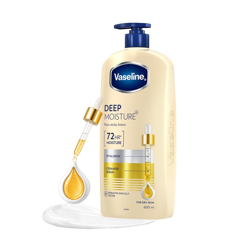 Vaseline Deep Moisture Body Lotion with Ceramide Hyaluron Fillers | 10X More Moisture for Cushion Soft Glowing Skin | For Dry Skin | Lightweight Non-Sticky...