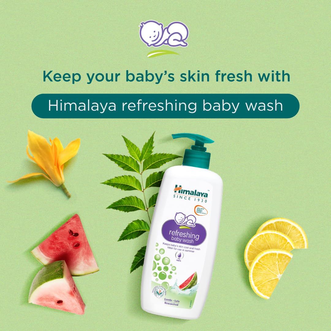 Himalaya Refreshing Baby Wash 200ml | No tears formula |with Watermelon, Neem & Lemon| Keeps baby's skin cool & fresh