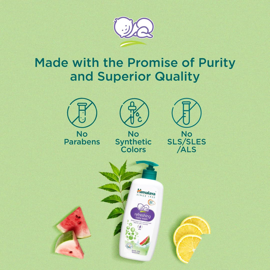 Himalaya Refreshing Baby Wash 200ml | No tears formula |with Watermelon, Neem & Lemon| Keeps baby's skin cool & fresh