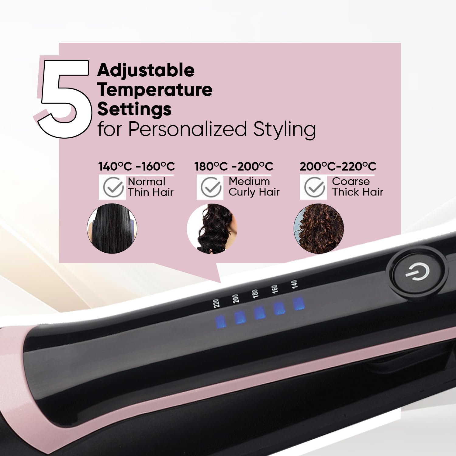 Vega Hair Straightener for Women- 5 Temperature Settings,Ceramic Coated Floating Plates & Quick Heat Up